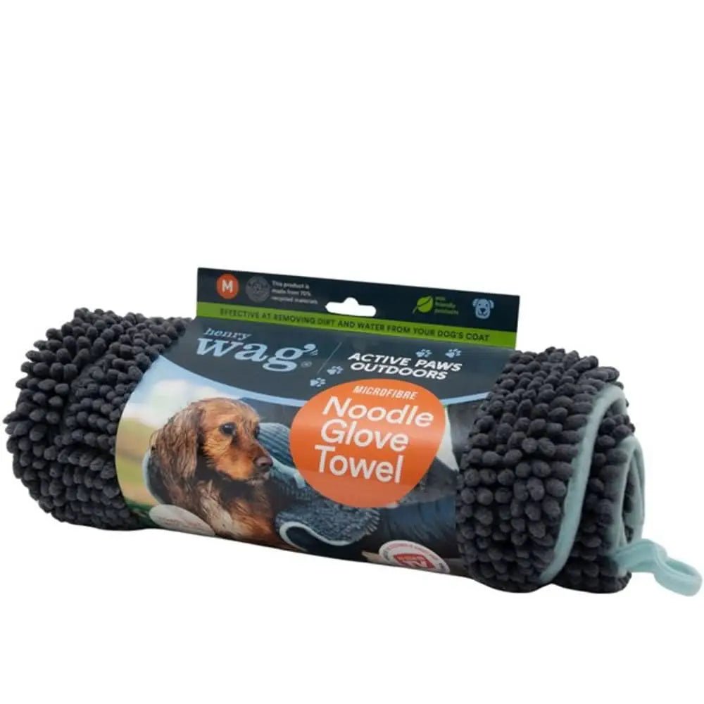 Black Henry Wag Noodle Glove Towel with orange wag branding