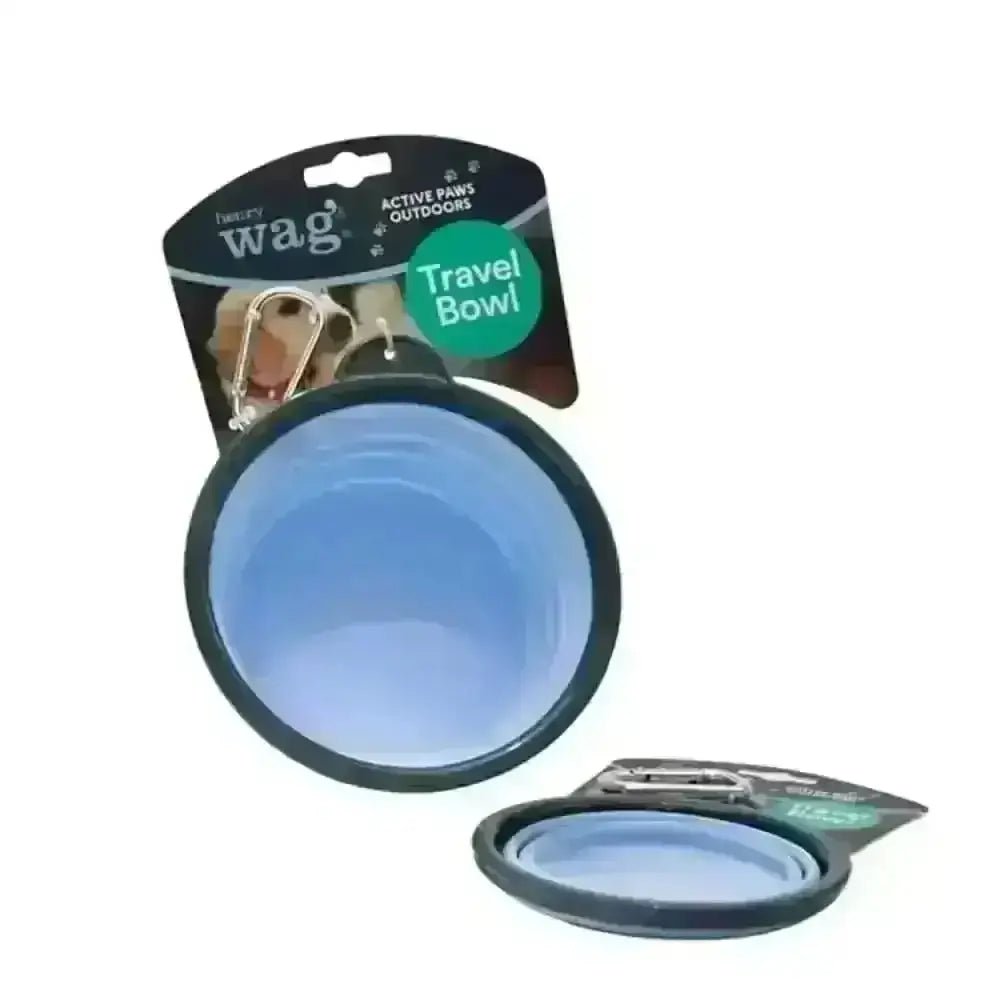 Henry Wag foldable travel bowl with carabiner, gray and blue