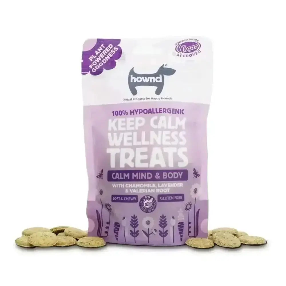 Lavender-colored calm plant based hypoallergenic wellness treats with chamomile and valerian root