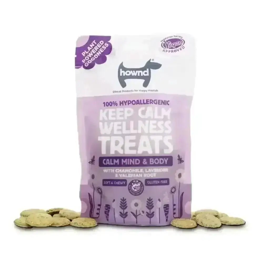 Lavender-colored calm plant based hypoallergenic wellness treats with chamomile and valerian root