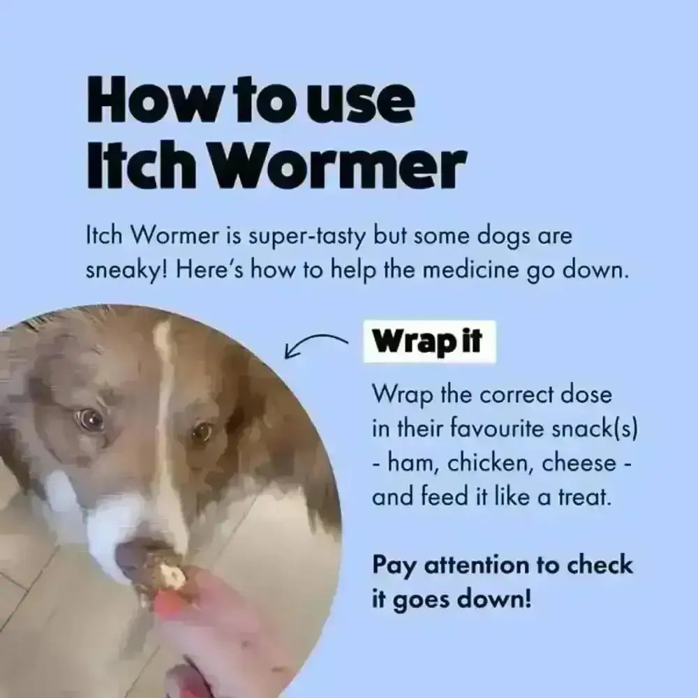 Itch Wormer Tablet for Dogs: Ham Flavor Wrapper, Fast-Acting Formula