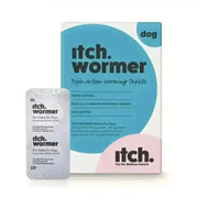 Itch Wormer Tablets for Dogs in pink white blue packaging