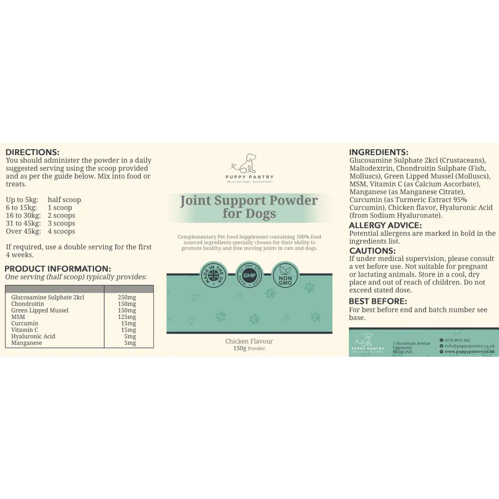 Joint Support Powder – Chicken (150g) With glucosamine chondroitin & MSM for mobility & comfort at all ages - Dog Joint