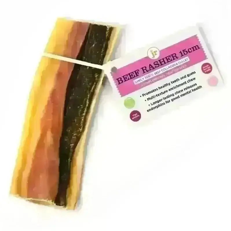 Beef rasher with packaging on a white background