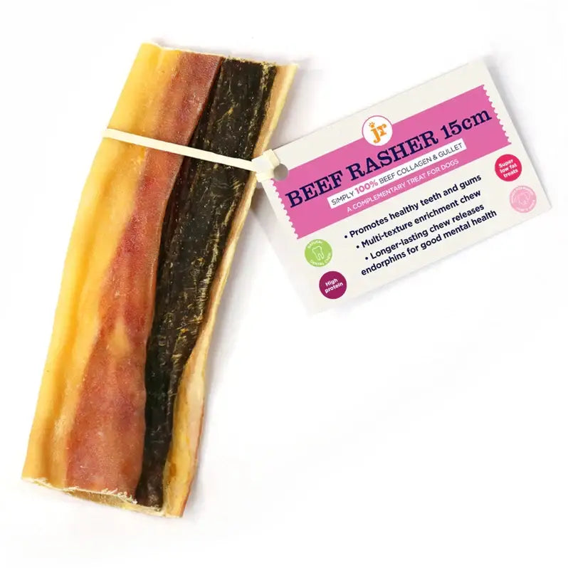 Beef rasher with packaging on a white background