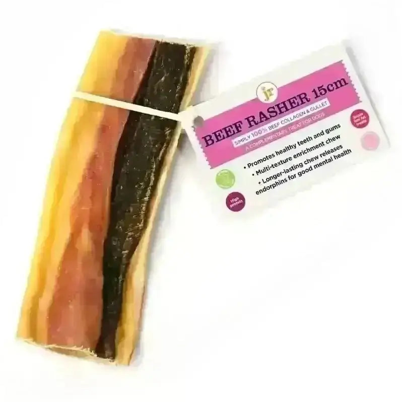Beef rasher with packaging on a white background