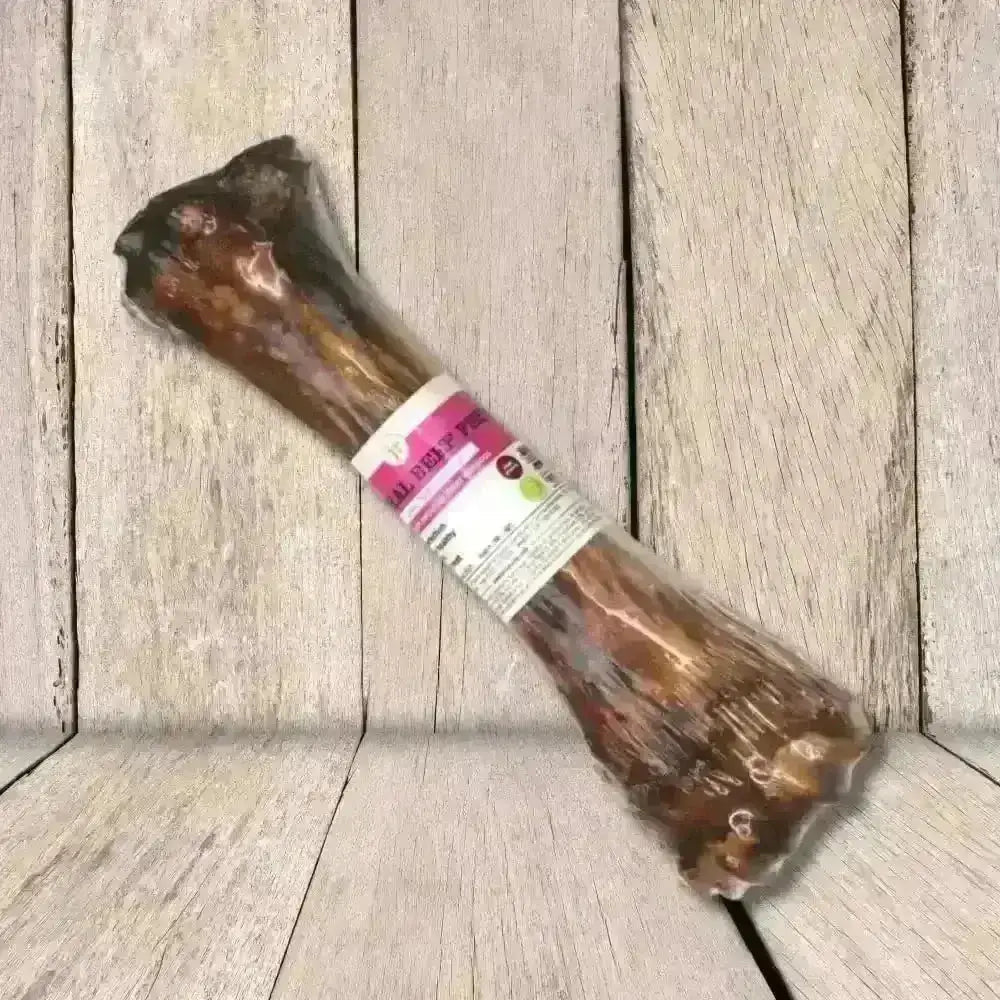 JR Pet Products Beef Shin bone-shaped dog chew toy in clear packaging