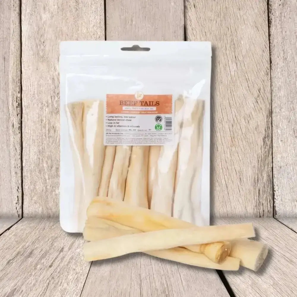 JR Pet Products Beef Tail 250g natural beef tails dog chews in white packaging