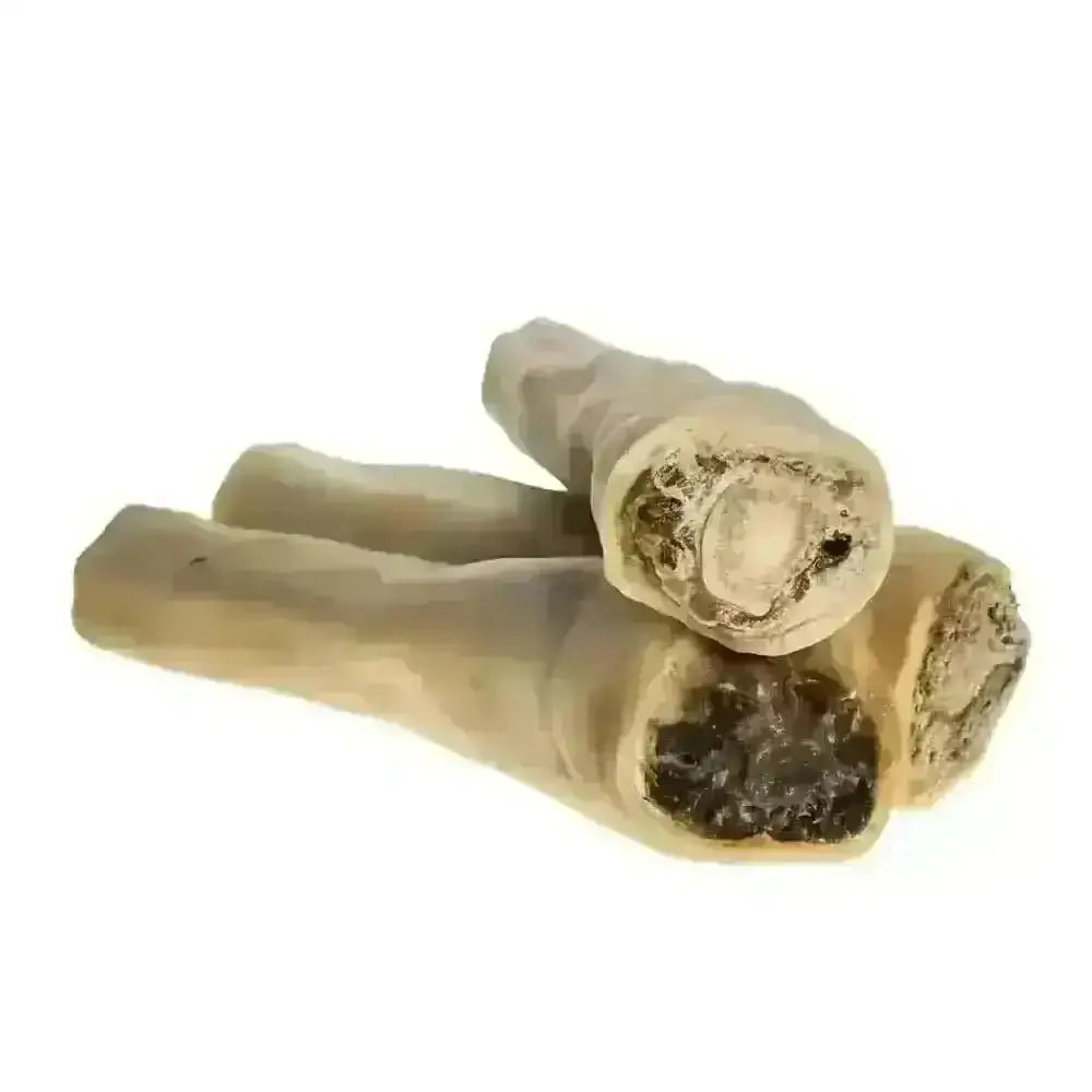Bone-shaped dog chew toy with beef tails design, light brown and white color, textured interior