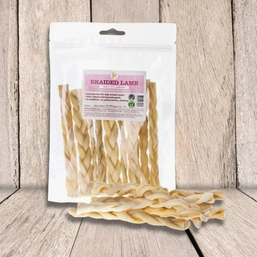 JR Pet Products Braided Lamb Case of 12 natural chew sticks