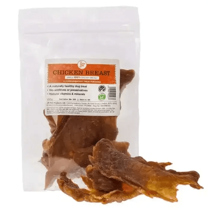 JR Pet Products Chicken Breast Jerky bag with natural green leaf symbol