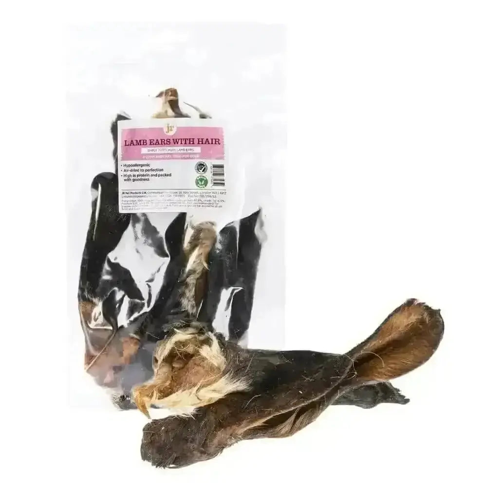 JR Pet Products lamb ears with hair in clear bag, grain free dog treat