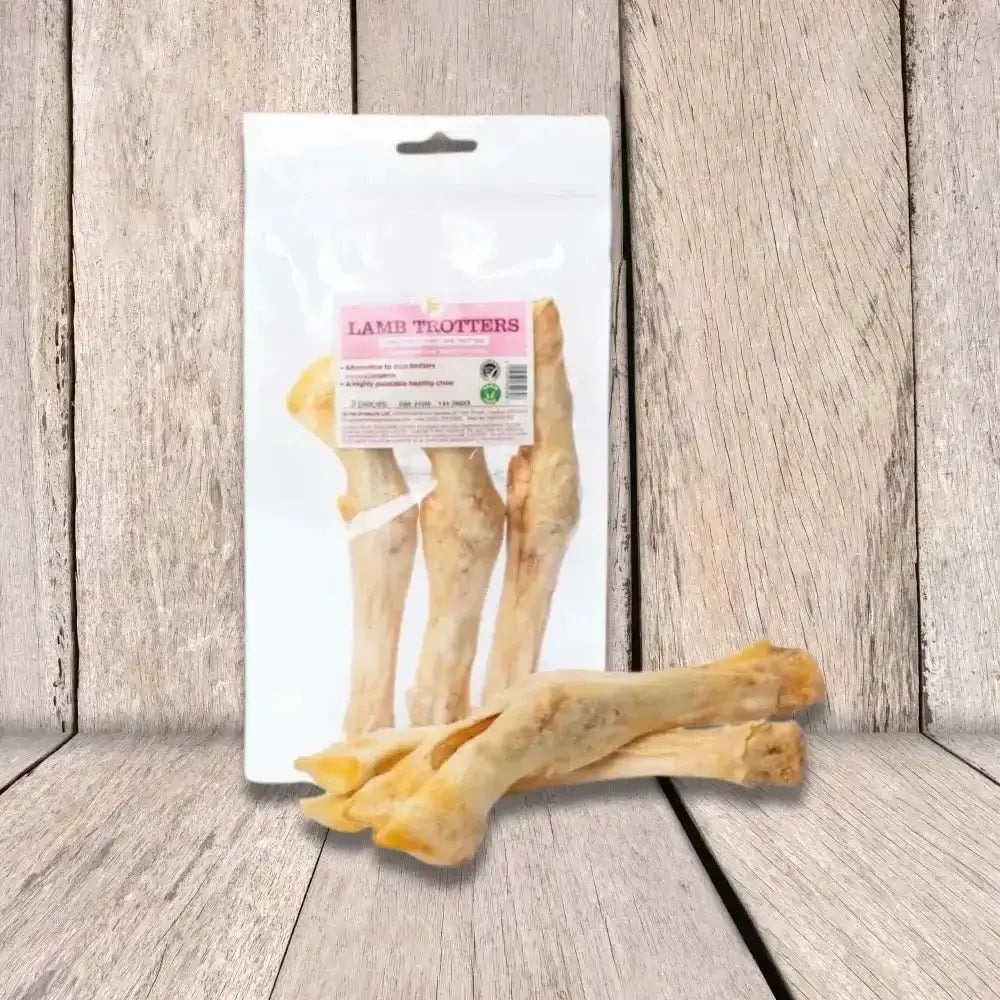 JR Pet Products Lambs Feet 3pk with natural bone texture and pink label