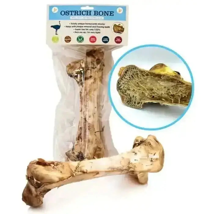 JR Pet Products Ostrich Bone Chew Toy Case of 5 for Pet Dental Health