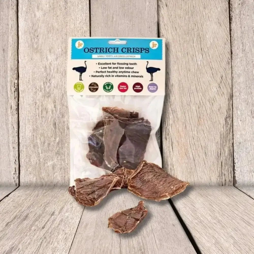 JR Pet Products Ostrich Crisps bag with ostrich design