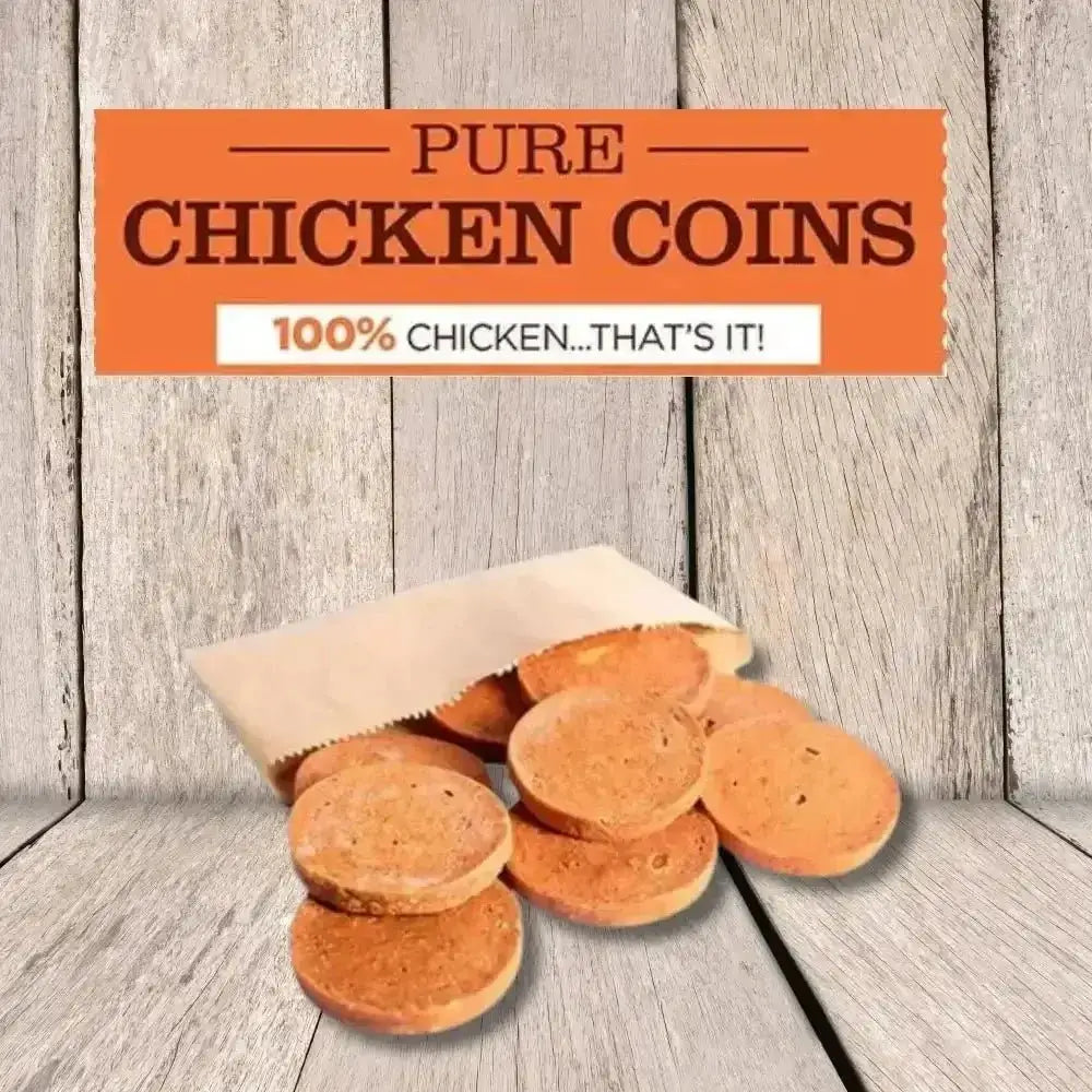 JR Pet Products Pure Chicken Coins in brown paper bag