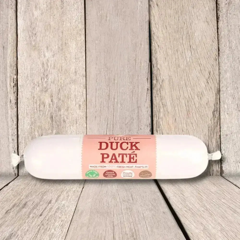 JR Pet Products Pure Duck Pate 200g in white casing with pink label