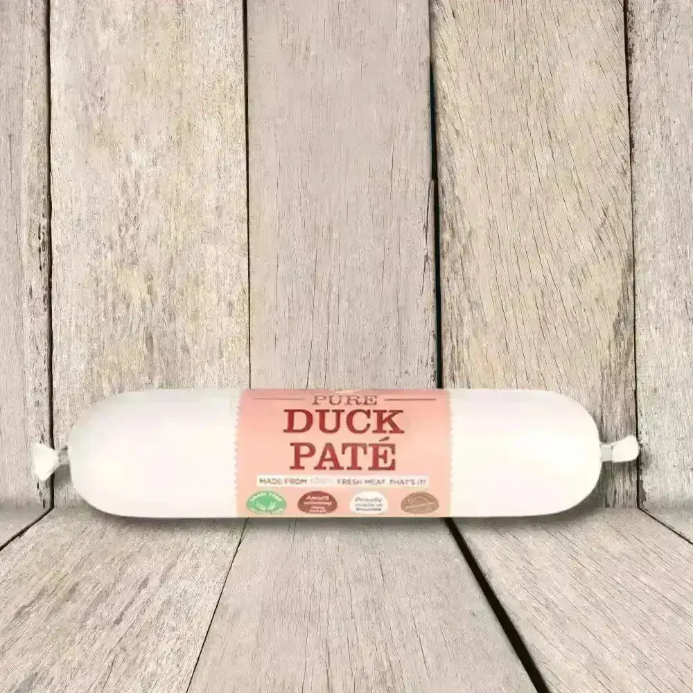 JR Pet Products Pure Duck Pate 200g in white casing with pink label