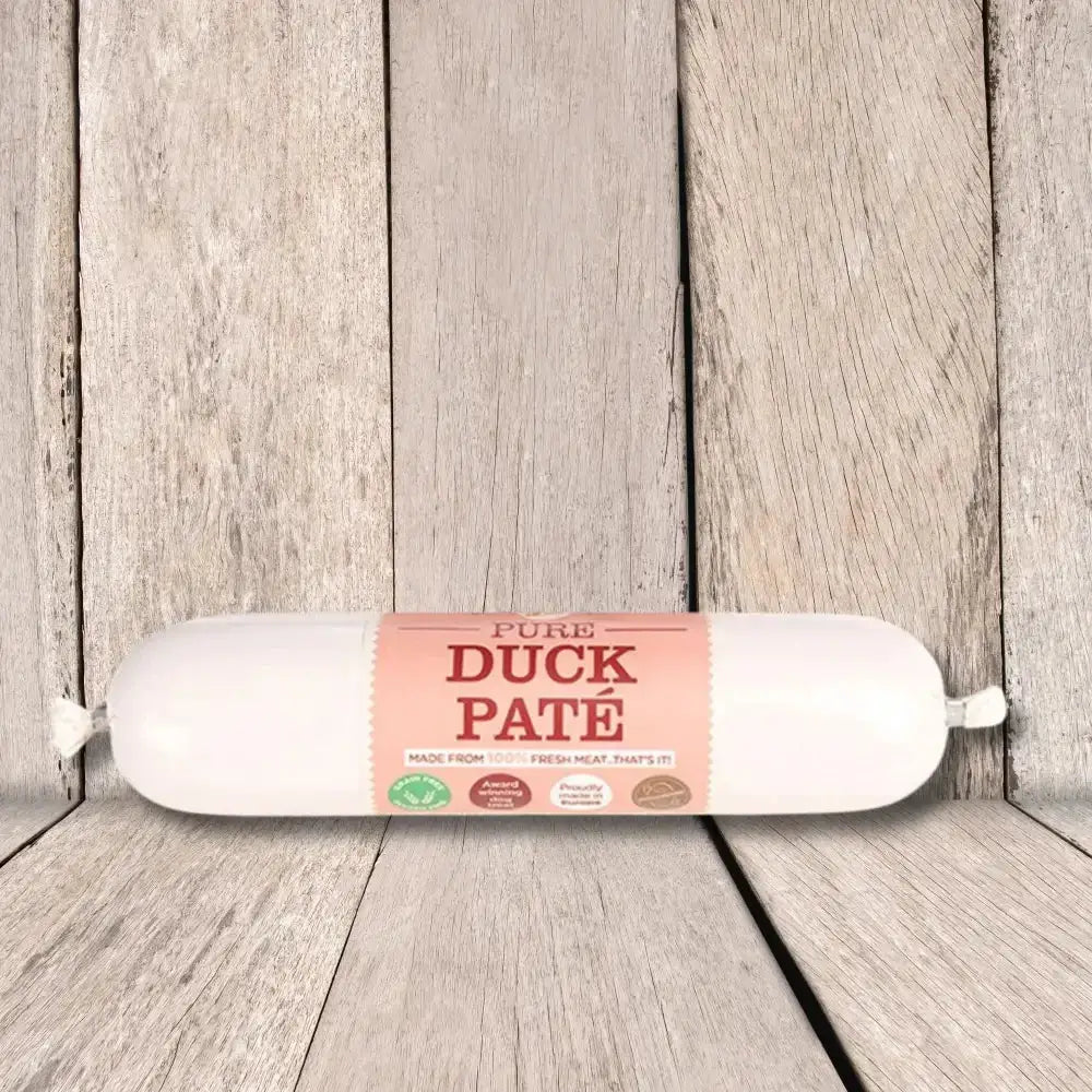 JR Pet Products Pure Duck Pate 200g in white casing with pink label