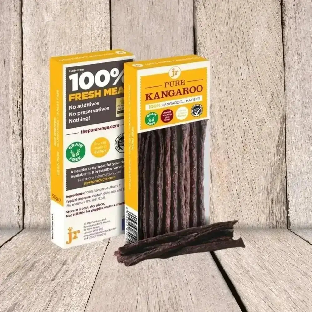 Pure Kangaroo Sticks from JR Pet Products Pure Range in yellow and white package