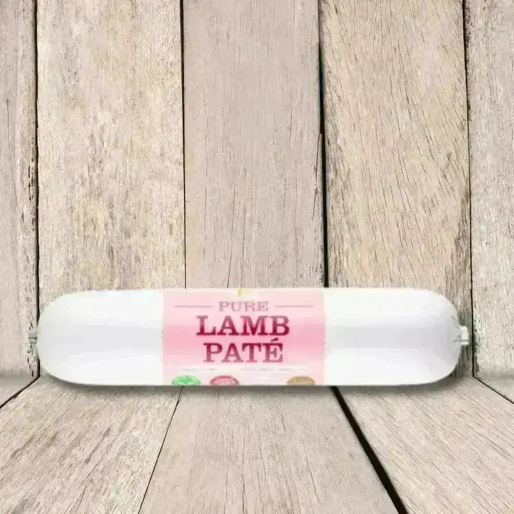 JR Pet Products Pure Lamb Pate 200g with white cylinder and pink label