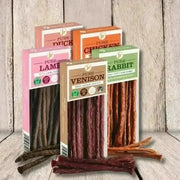 JR Pet Products Pure Sticks Variety venison jerky sticks in green white package
