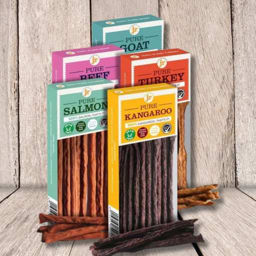 JR Pet Products Pure Sticks Variety Pack (Kangaroo Salmon Beef Turkey & Goat) - Natural Treats For Dogs