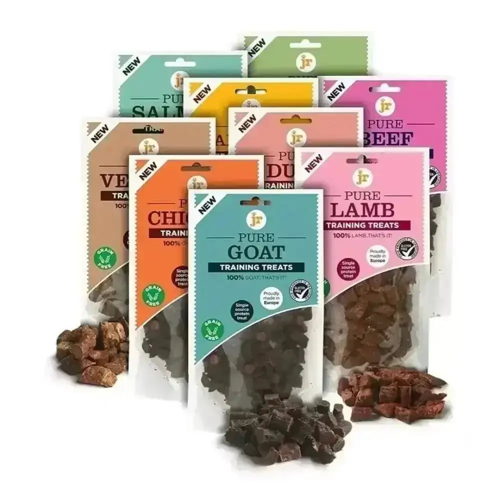 Pure training treats by JR Pet Products in colorful packaging, ideal for training