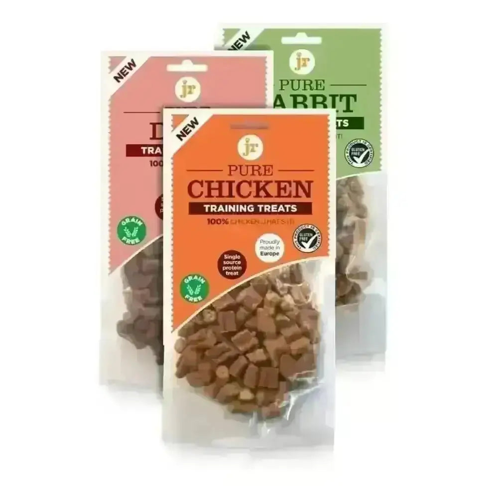 Pure training treats bag with orange label and small brown pieces for dog training