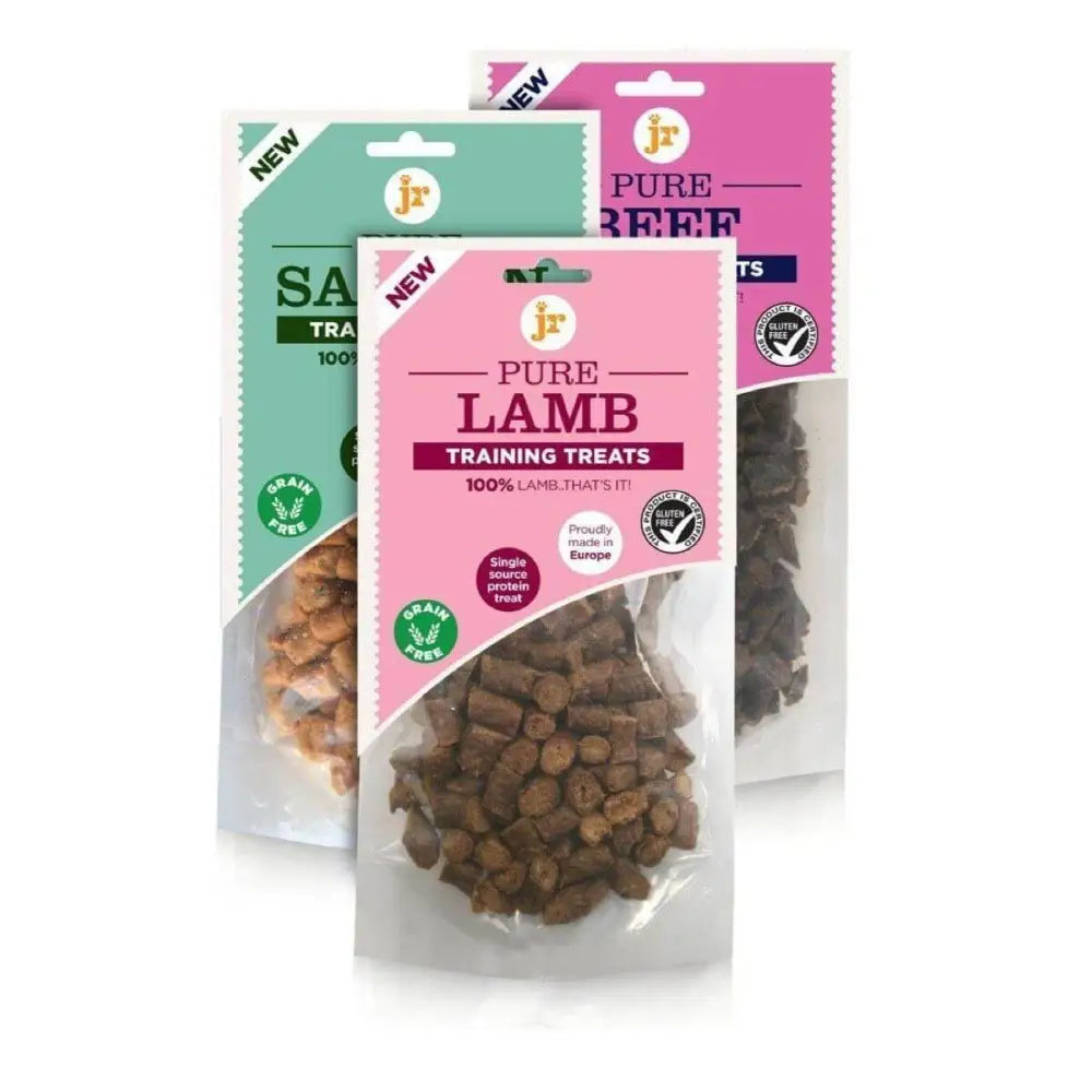 Pure training treats in pink packaging from JR Pet Products Lamb Salmon & Beef Variety Pack