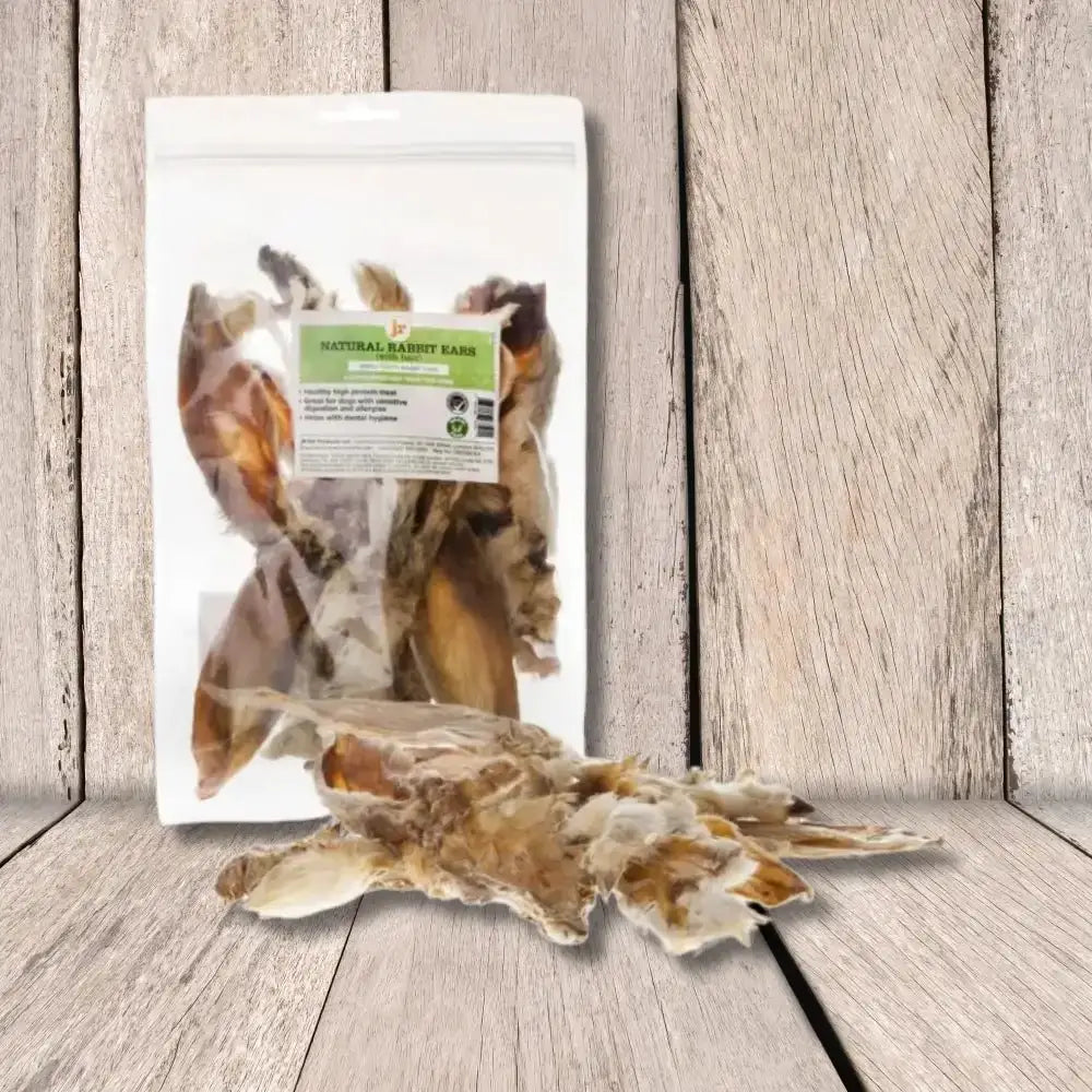 JR Pet Products Rabbit Ears with Hair: Natural Beefy Dog Treat Bag