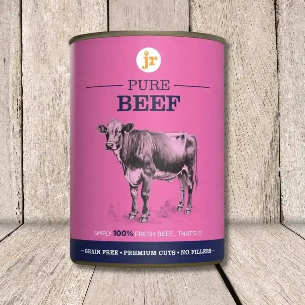 Pink JR Pure Beef Topper 400g Canister with Prime Cuts Cow Illustration