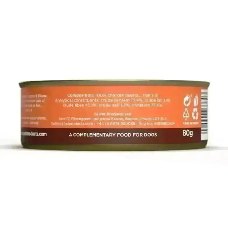 JR Pure Chicken Hearts Topper 80g canister with brown label