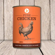 JR Pure Chicken Topper 400g: Orange canister with rooster, pure chicken topper for dogs