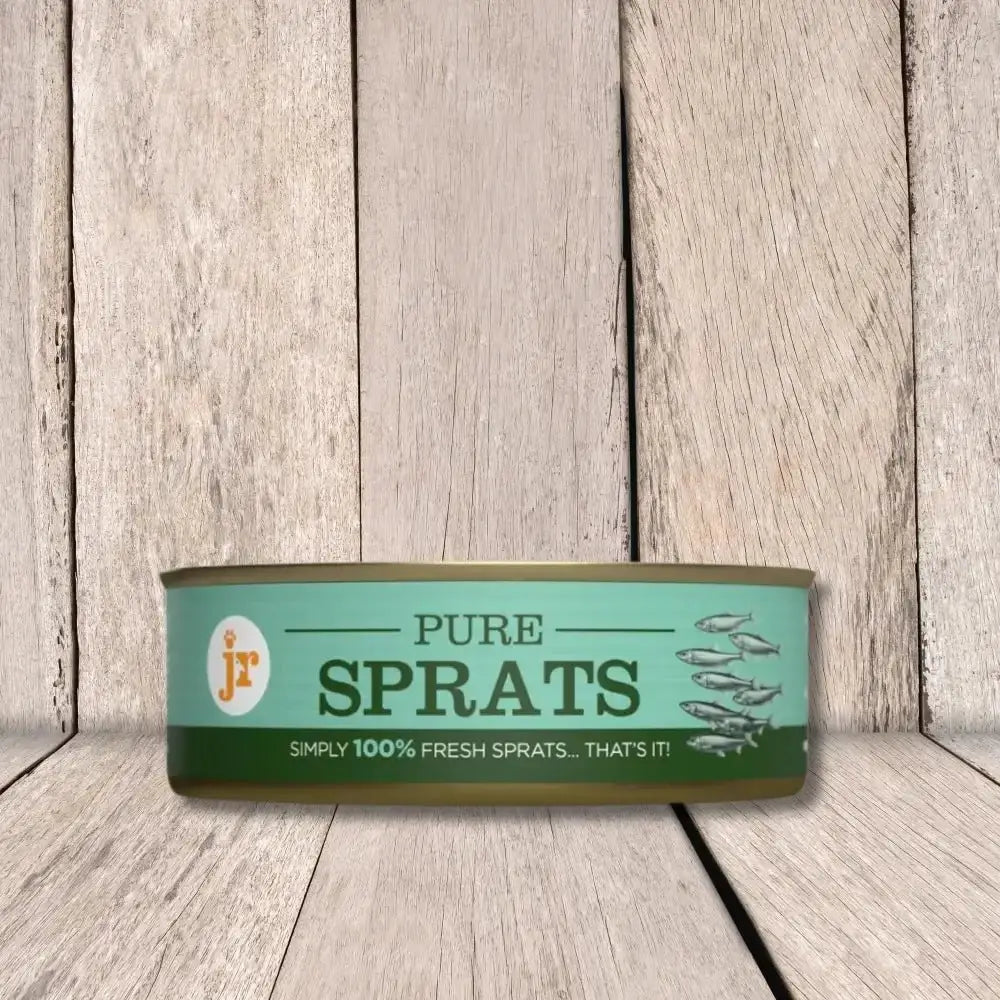 JR Pure Sprats Topper 80g tin with green can and white logo