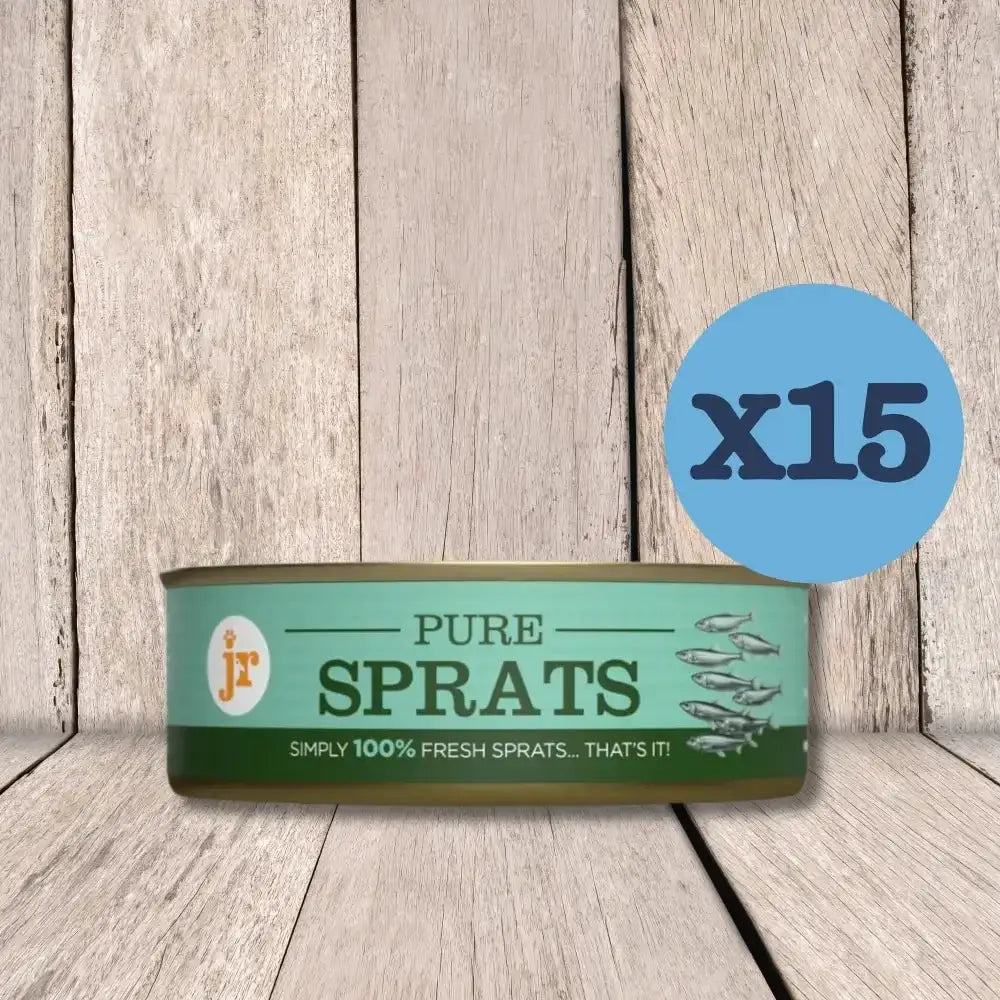 JR Pure Sprats Topper 80g 15-pack green canister with fish design