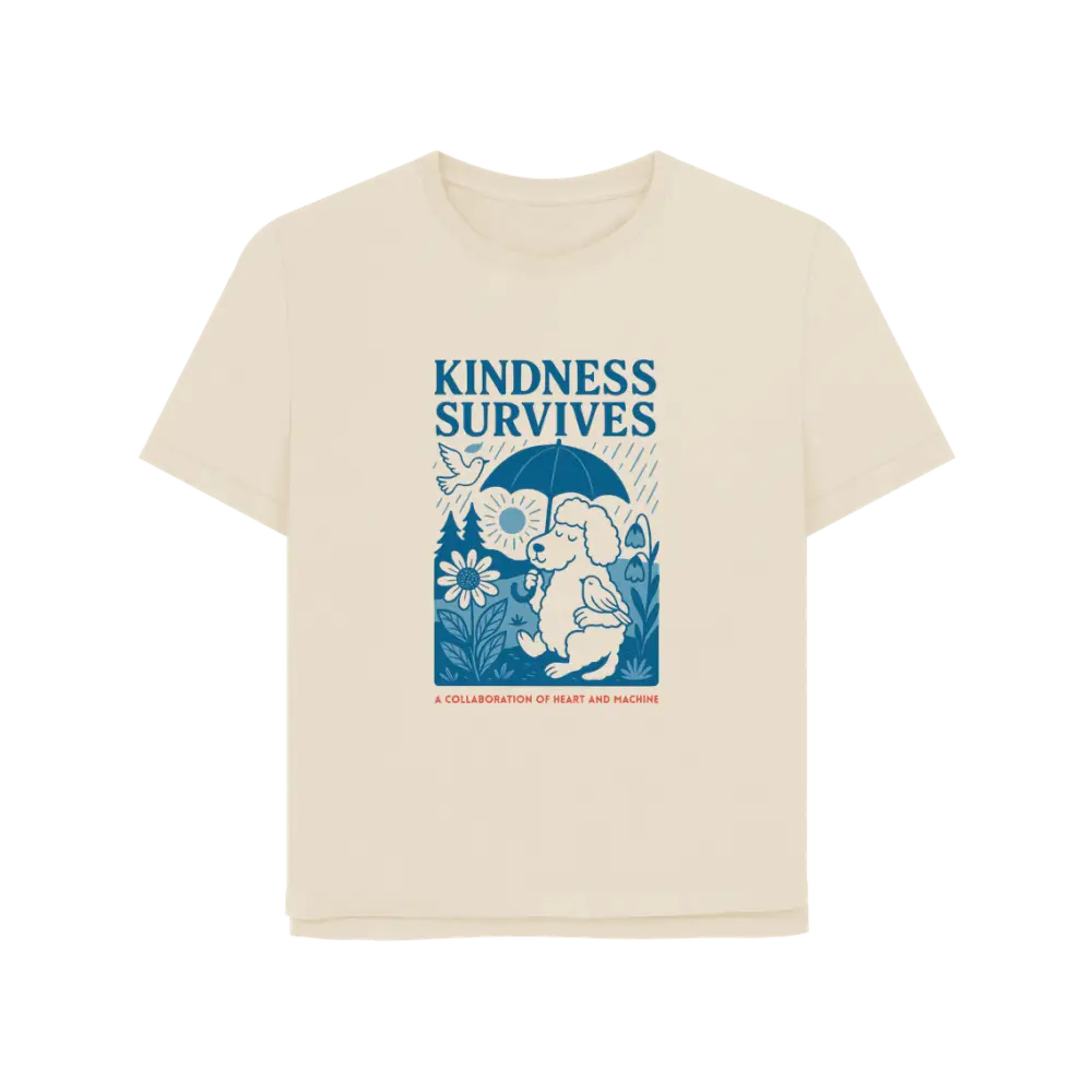 Cream-colored Kindness Survives Organic Cotton T-Shirt with elephant and floral pattern