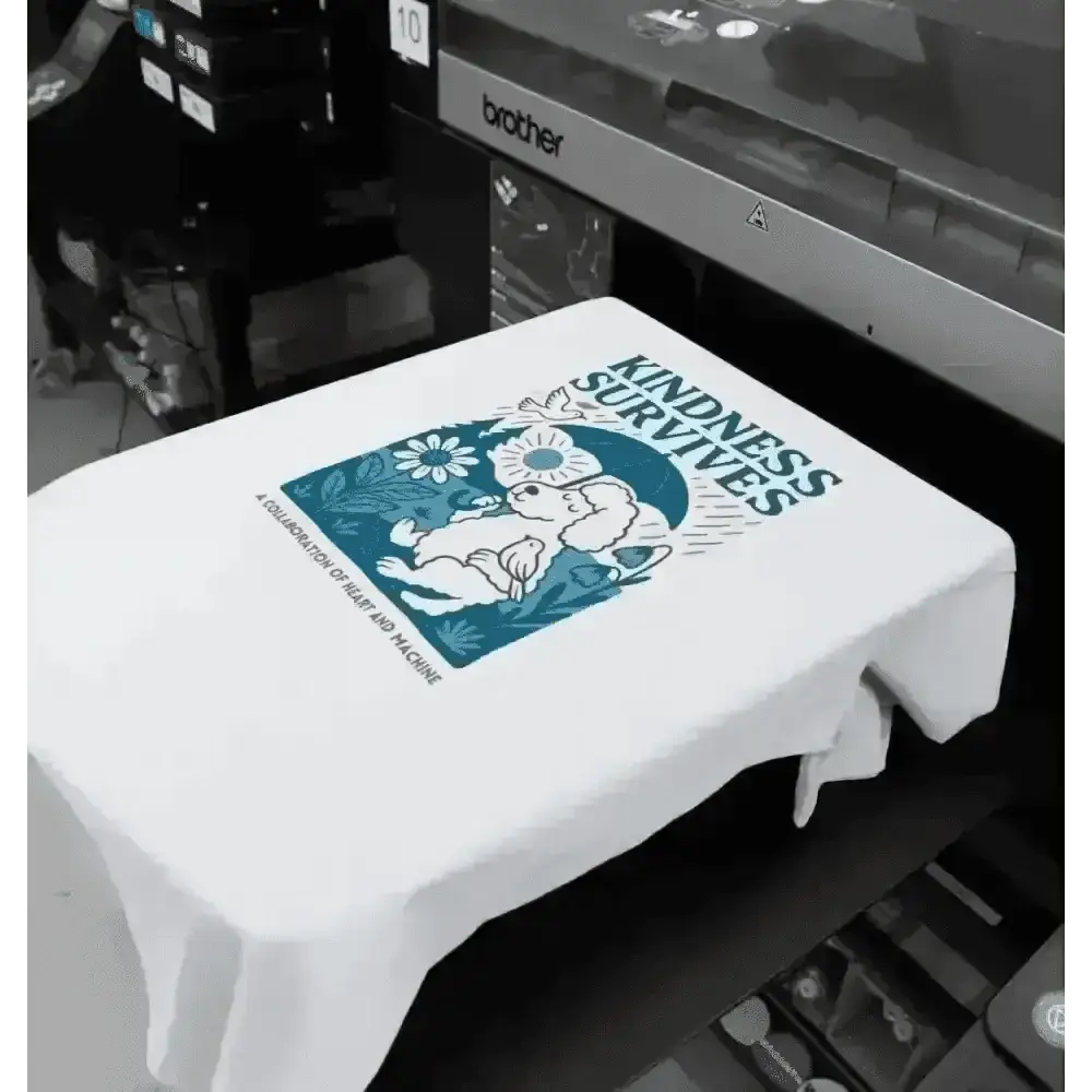 Brother t-shirt printer creating kindness survives organic cotton T-shirt with rabbit and flowers design