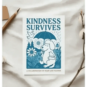 Kindness Survives postcard: blue poodle with umbrella on marble