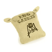 King Catnip Sack with crown design, beige fabric, and green text for natural cat food