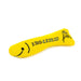 Yellow catnip toy with smiley face design on a white background