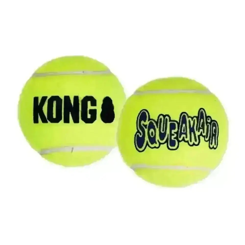 KONG Air Squeaker Tennis Ball with yellow design, KONG bone logo for pets