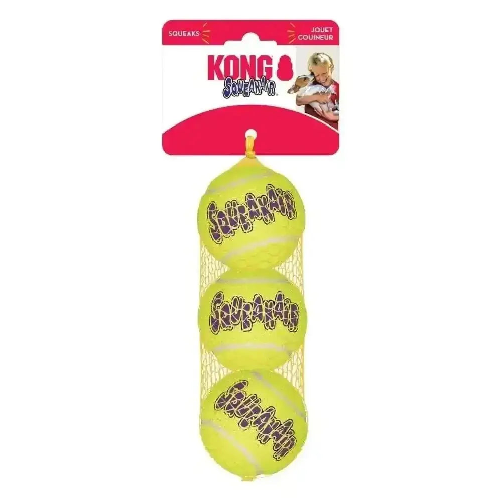 KONG Air Squeaker Tennis Ball in yellow with squeakair fetch toy design