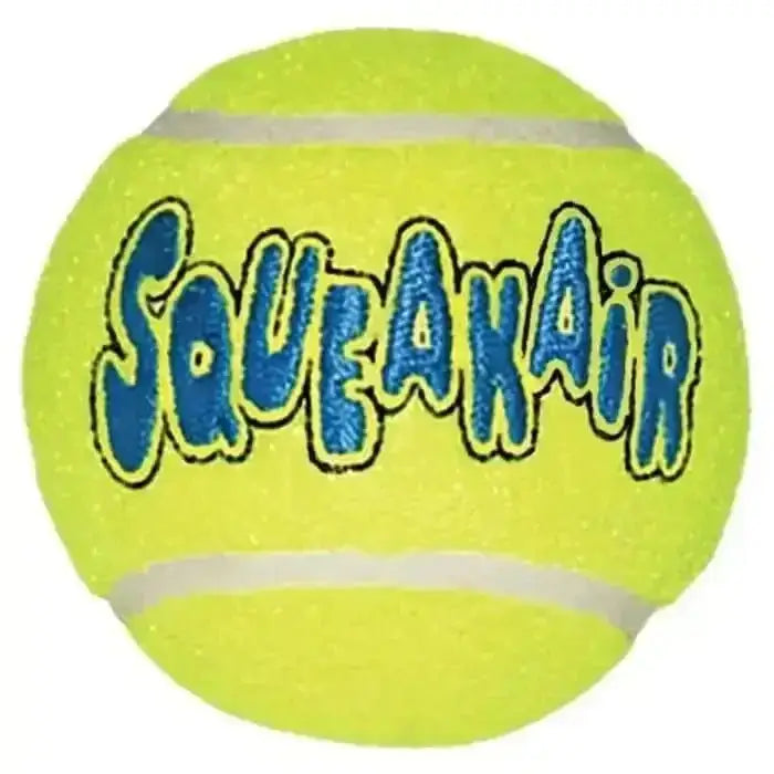 KONG Air Squeaker Tennis Ball yellow fetch toy with white stripes