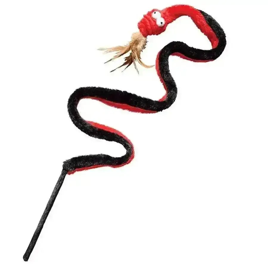 KONG red black plush snake teaser toy with fluffy tail for active play