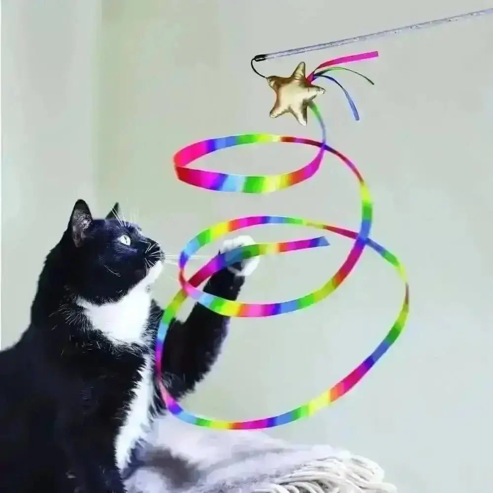 KONG Cat Stellar Teaser with chirping star rainbow ribbon toy