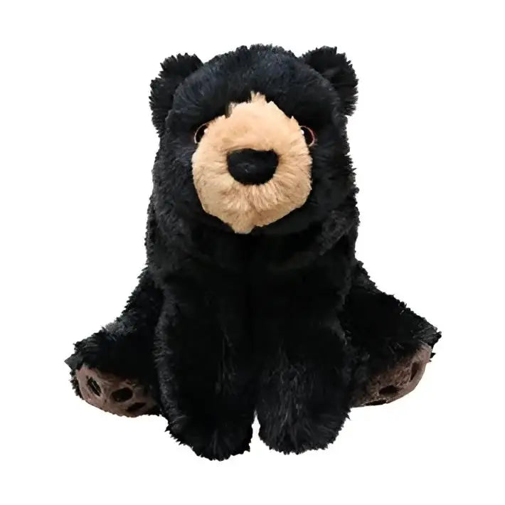 KONG Comfort Kiddos black bear plush with tan accents and removable squeaker