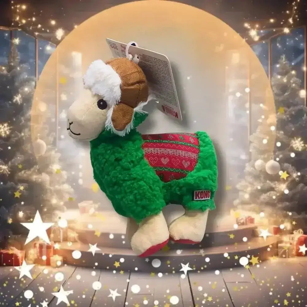 KONG Holiday Sherps green plush llama bookmark with sweater design