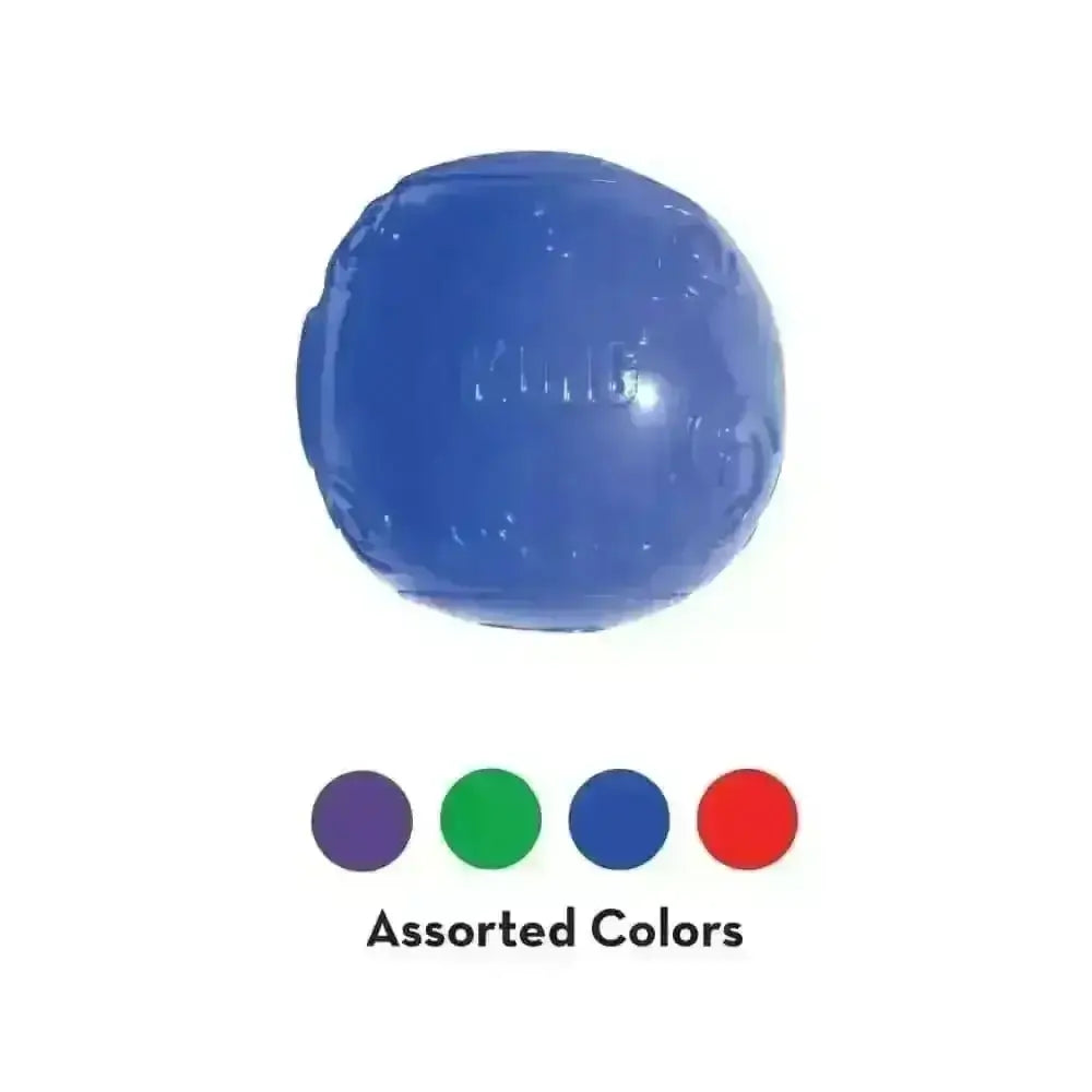 KONG Medium Squeezz Ball in royal blue with recessed squeaker for chewing enjoyment