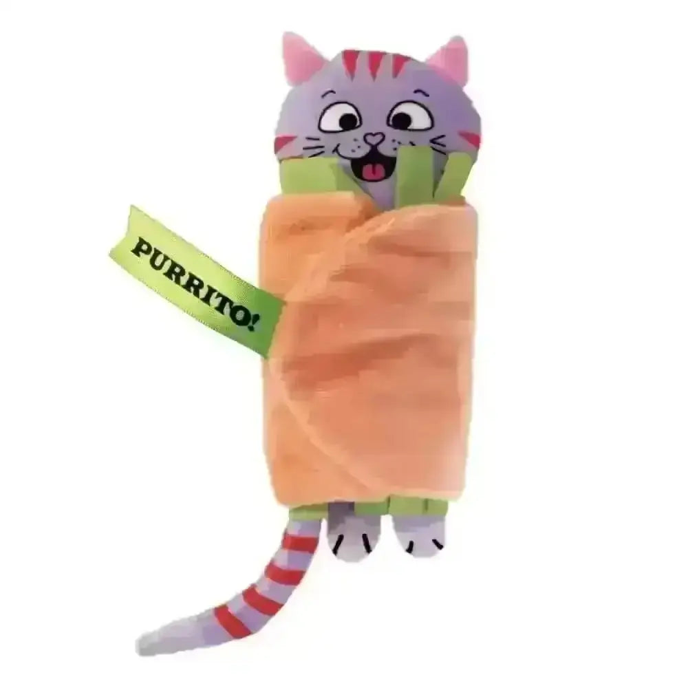 KONG Pull-A-Partz Purrito plush toy with cat-shaped design and purrito wrapping for pounce fun
